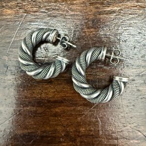 Italy 925 Silver Twisted Hoop Earrings